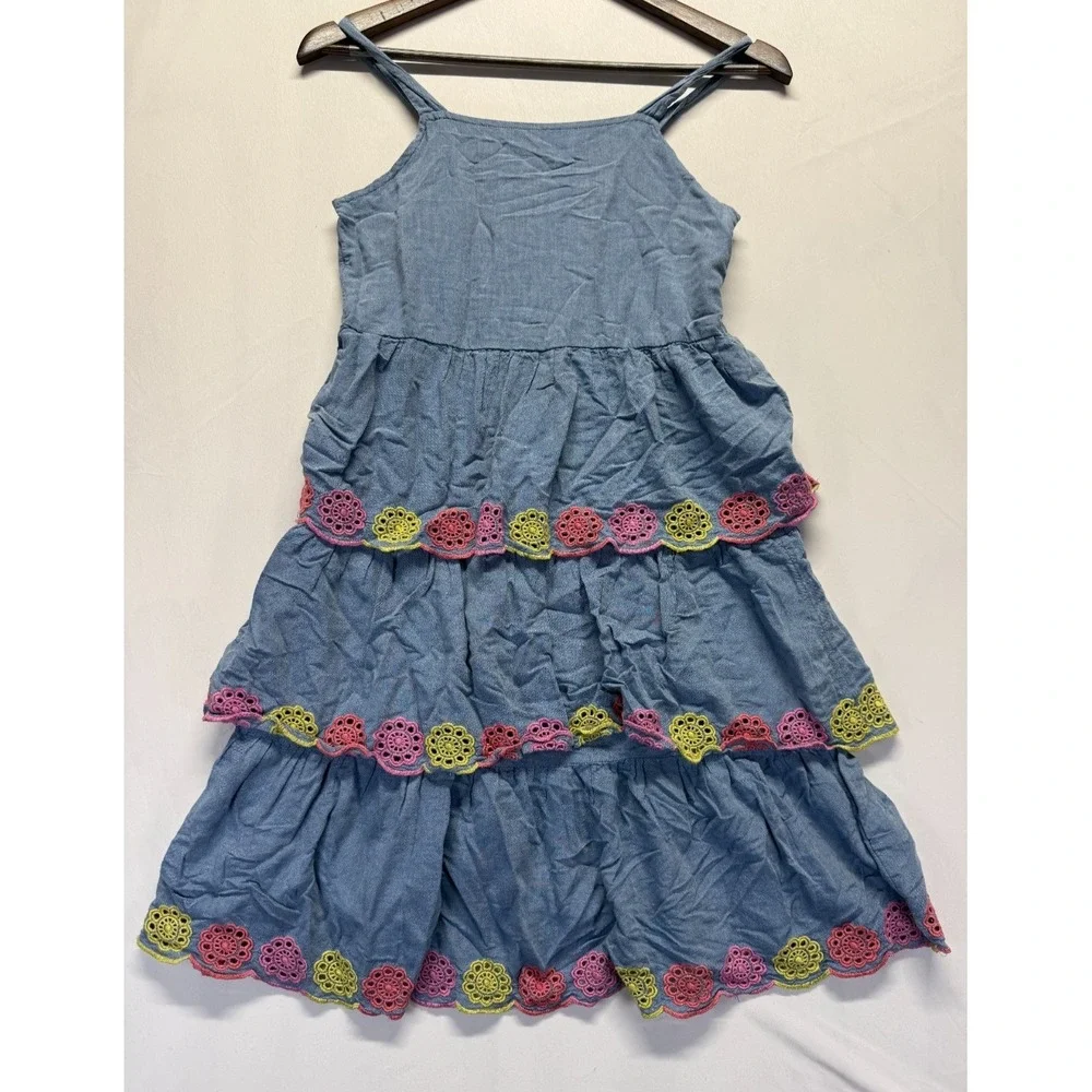 Old Navy Tiered Dress Girls‎ XL (14-16) Blue Eyelet Trim Square Neck Relaxed Fit